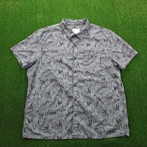 American Eagle Flex Shirt Mens XL Blue Floral Leaf Pattern Button‎ Up Beach